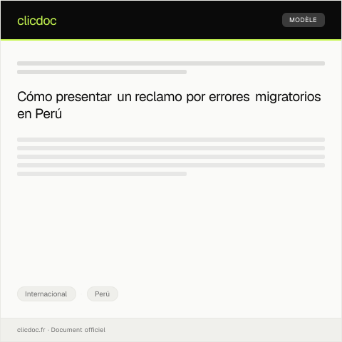 Vista previa del documento Reclamo por errores en registros de migración en Perú — Internacional, Perú