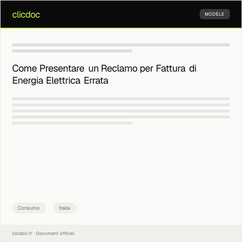 Anteprima documento Reclamo formale contro fattura di fornitura energia elettrica errata — Consumo, Italia