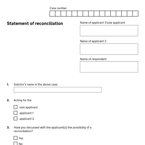 Document preview: Make a statement of reconciliation: Form D6 — HM Courts & Tribunals Service, United Kingdom