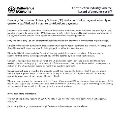 Document preview: Record amounts set off as company deductions — HM Revenue & Customs, United Kingdom