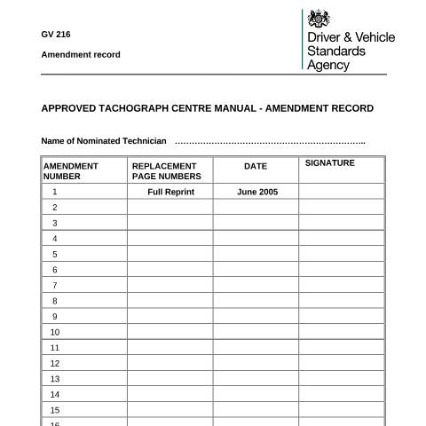 Document preview: Record changes to the Approved Tachograph Centre (ATC) manual — Driver and Vehicle Standards Agency, United Kingdom