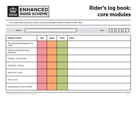 Document preview: Record your trainee's DVSA enhanced rider scheme training — Driver and Vehicle Standards Agency, United Kingdom