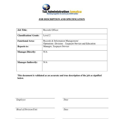 Document preview: Records Officer (Level 2) , — Document, Jamaica (CERFA n°Records+Officer)