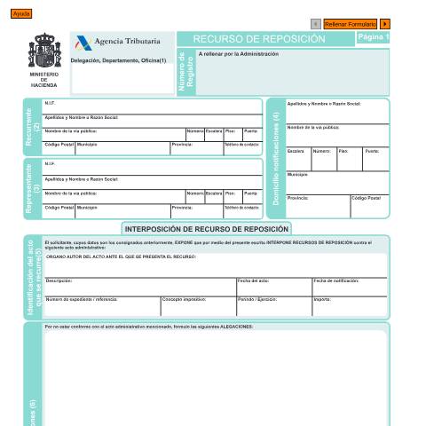 Vista previa del documento Interposición de recurso de reposición-Formulario — AEAT — Modelos de representación / autorización, España