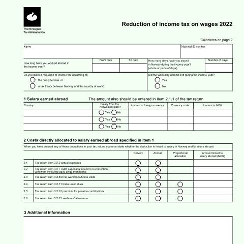 Document preview: Reduction of income tax on wages (DISCONTINUED) — Skatteetaten / Forms, Norge (CERFA n°RF-1150)