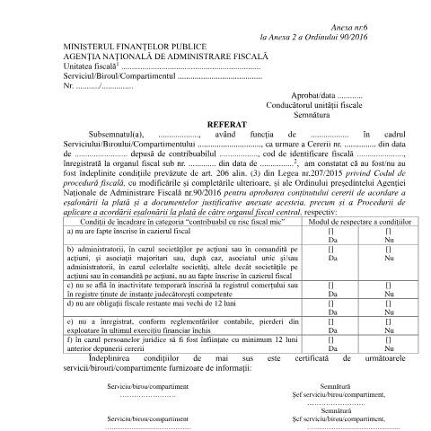 Document preview: Referat (OPANAF 90/2016) — Documente emise, România (CERFA n°A6_OPANAF_90_2016)
