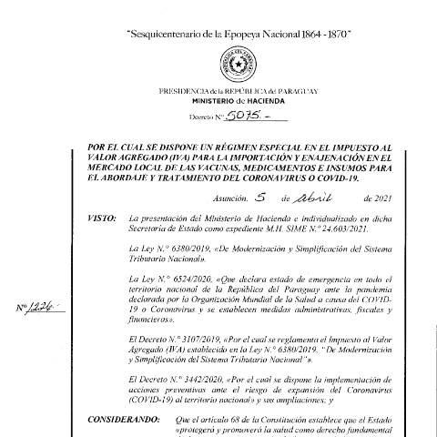 Vista previa del documento Decreto N° 5075-2021 — Iva, Paraguay