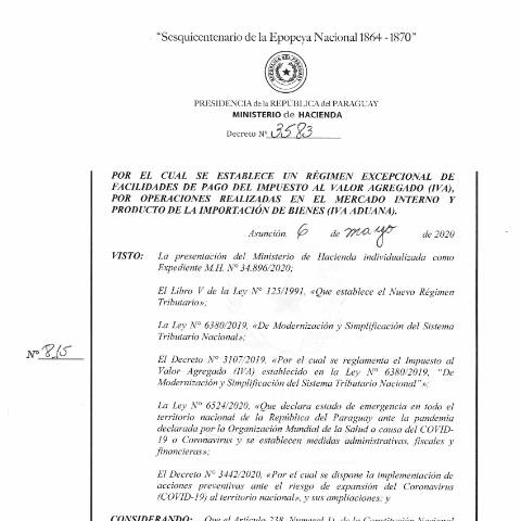 Vista previa del documento Decreto N° 3583-2020 — Iva, Paraguay