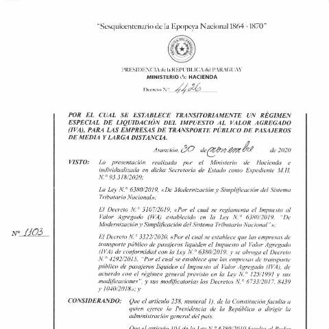 Vista previa del documento Decreto N° 4426-2020 — Iva, Paraguay