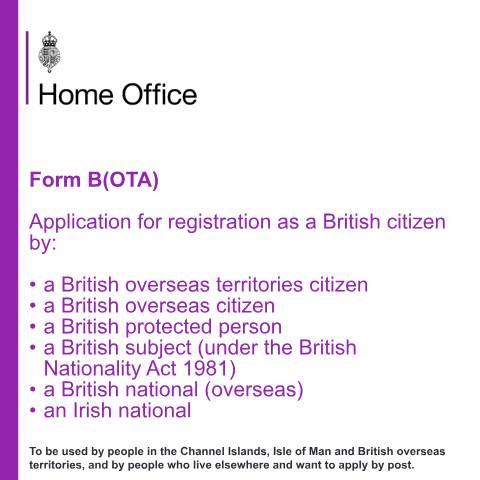 Document preview: Register as a British citizen (form B(OTA)) — UK Visas and Immigration, United Kingdom