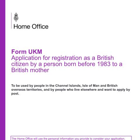 Document preview: Register as a British citizen (form UKM) — UK Visas and Immigration, United Kingdom