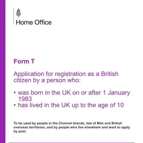 Document preview: Register as a British citizen (form T) — UK Visas and Immigration, United Kingdom