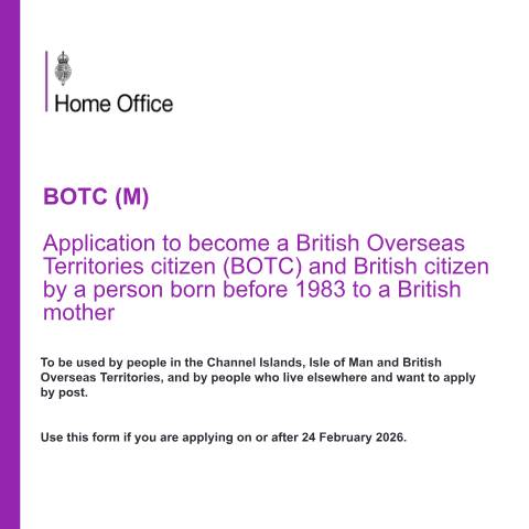 Document preview: Register as a British Overseas Territories citizen (form BOTC(M)) — UK Visas and Immigration, United Kingdom