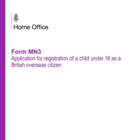 Document preview: Application to register child under 18 as British Overseas citizen — UK Visas and Immigration, United Kingdom