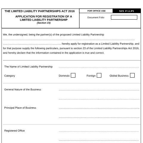 Document preview: APPLICATION FOR REGISTRATION OF A LIMITED LIABILITY PARTNERSHIP_ LLP1 — Form, Mauritius (CERFA n°APPLICATION-FOR-REGISTRATION-OF-A-LIMITED-LIABILITY-PARTNERSHIP_-LLP1)