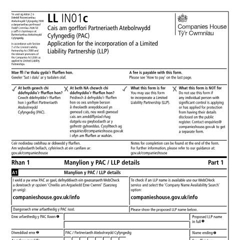Document preview: Register a limited liability partnership (LL IN01c) — Companies House, United Kingdom