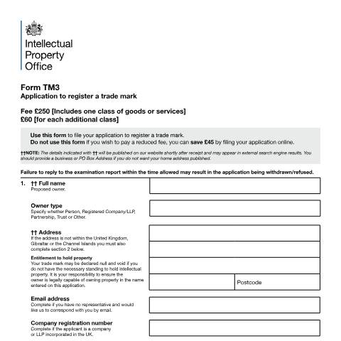 Document preview: Application to register a trade mark — Intellectual Property Office, United Kingdom