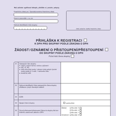 Document preview: Přihláška k registraci k dani z přidané hodnoty pro skupiny / Žádost o přistoupení do skupiny — Daň z přidané hodnoty — Registrace, Česko (CERFA n°25 5125)