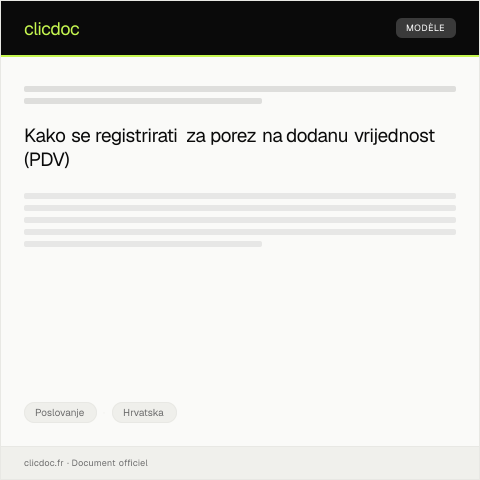 Document preview: Registracija za porez na dodanu vrijednost (PDV) — Poslovanje, Hrvatska
