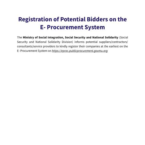 Document preview: Notice Registration of Potential Bidders on the E — Document, Mauritius (CERFA n°Notice-Registration-of-Potential-Bidders-on-the-E)