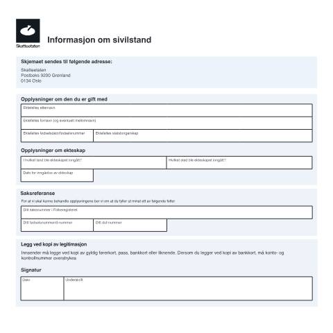 Document preview: Registrering av sivilstand når du har oppholdstillatelse fra UDI — Skatteetaten / Forms, Norge