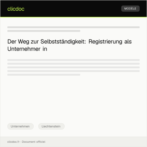Dokumentvorschau: Registrierung als selbständiger Unternehmer beim Amt für Wirtschaft — Unternehmen, Liechtenstein