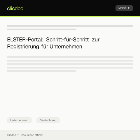 Dokumentvorschau: Registrierung für das Portal für elektronische Steuererklärungen (ELSTER) für Unternehmen — Unternehmen, Deutschland
