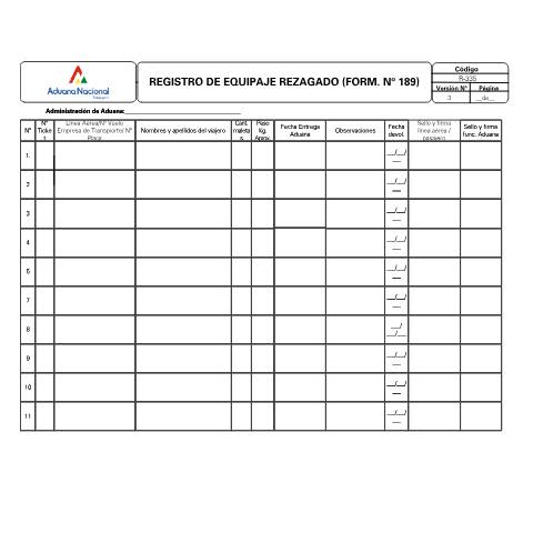 Vista previa del documento Registro de Equipaje Rezagado — Formularios Aduana Nacional, Bolivia (CERFA n°R-335)