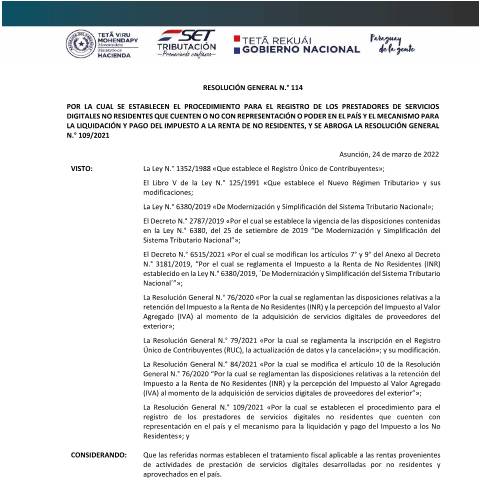 Vista previa del documento RG N° 114 Registro Proveedores Servicios Digitales — Inr, Paraguay