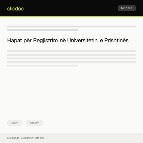 Document preview: Regjistrim për program studimi në Universitetin e Prishtinës — Arsim, Kosovë