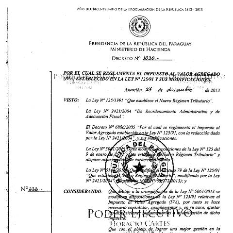 Vista previa del documento Decreto Nº 1030 13 (1) — Agentes De Retención, Paraguay