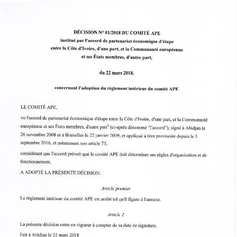 Aperçu du document Decision sur le Reglement interieur Comite Conjoint APE — APEI (accord de partenariat économique), Côte d'Ivoire