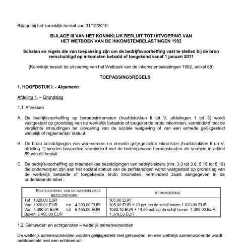 Aperçu du document Regels 1 januari 2011 (KB 1 december 2010) (PDF, 705.72 KB) — FOD Financiën, Belgique (CERFA n°Regels 2011)