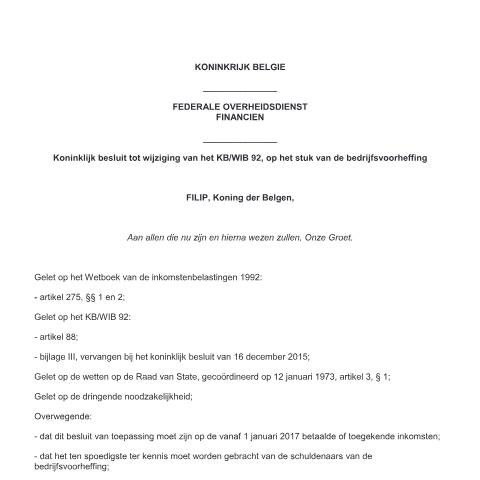 Aperçu du document Regels 1 januari 2017 (KB 12 december 2016) (PDF, 435.46 KB) — FOD Financiën, Belgique (CERFA n°700-regels-20170101)