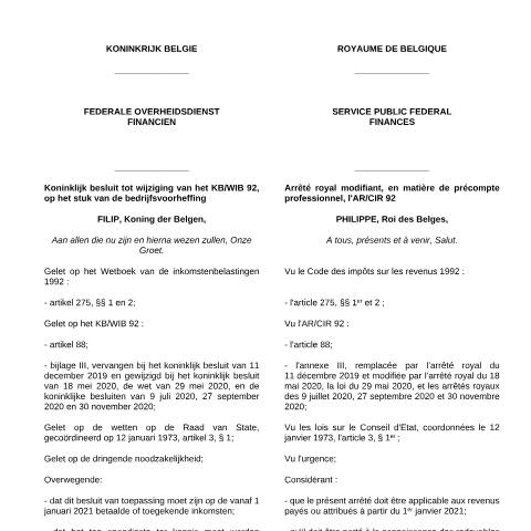Aperçu du document Regels 1 januari 2021(KB 16 december 2020) (PDF, 280.53 KB) — FOD Financiën, Belgique (CERFA n°Regels 1 januari 2021 (KB 16 december 2020))