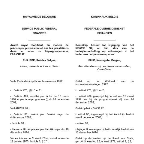 Aperçu du document Règles 1er janvier 2015 (AR 20 janvier 2015 ) (PDF, 17.13 Ko) — SPF Finances, Belgique (CERFA n°regel200115)