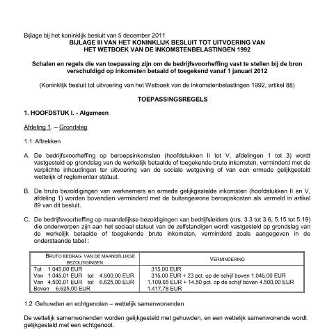 Aperçu du document Regels 1 januari 2012 (KB 5 december 2011) (PDF, 715.12 KB) — FOD Financiën, Belgique (CERFA n°Regels 2012)