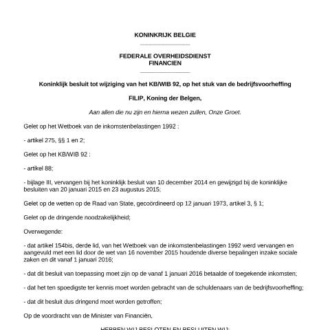 Aperçu du document Regels 1 januari 2016 (KB 16 december 2015) (PDF, 274.43 KB) — FOD Financiën, Belgique (CERFA n°700-regels-20160101)