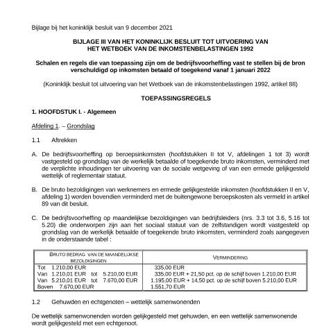Aperçu du document Regels 1 januari 2022 (KB 9 december 2021) (PDF, 393.21 KB) — FOD Financiën, Belgique (CERFA n°BijlageIII_aanpassingen)