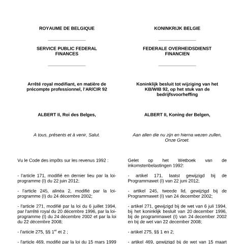 Aperçu du document Règles 1er juillet 2013 (AR 23 mai 2013) (PDF, 26.95 Ko) — SPF Finances, Belgique (CERFA n°regel230513)