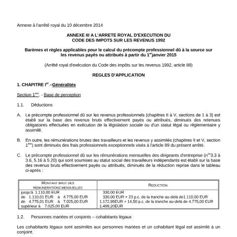 Aperçu du document Règles 1er janvier 2015 (AR 10 décembre 2014) (PDF, 268.99 Ko) — SPF Finances, Belgique (CERFA n°regel101214FR)
