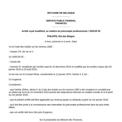 Aperçu du document Règles 1er janvier 2016 (AR 16 décembre 2015) (PDF, 273.39 Ko) — SPF Finances, Belgique (CERFA n°700-regles-20160101)