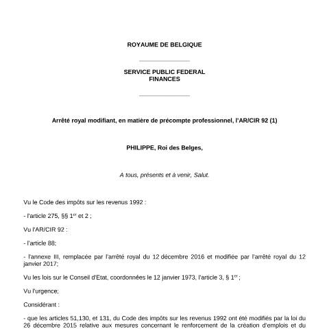 Aperçu du document Règles 1er janvier 2018 (AR 10 décembre 2017) (PDF, 295.41 Ko) — SPF Finances, Belgique (CERFA n°700-regles-20180101)