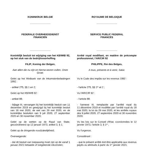 Aperçu du document Règles 1er janvier 2021 (AR16 décembre 2020) (PDF, 290.04 KB) — SPF Finances, Belgique (CERFA n°Règles 1er janvier 2021 (AR 16 décembre 2020))