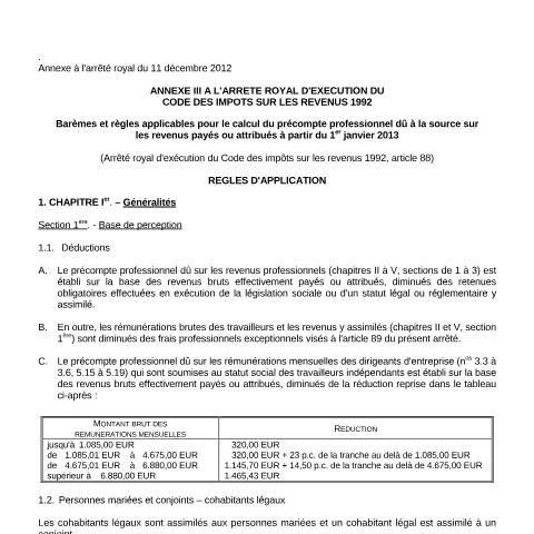 Aperçu du document Règles 1er janvier 2013 (AR 11 décembre 2012) (PDF, 252.86 Ko) — SPF Finances, Belgique (CERFA n°Règles 2013)
