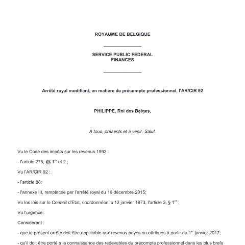 Aperçu du document Règles 1er janvier 2017 (AR 12 décembre 2016) (PDF, 448.1 Ko) — SPF Finances, Belgique (CERFA n°700-regles-20170101)
