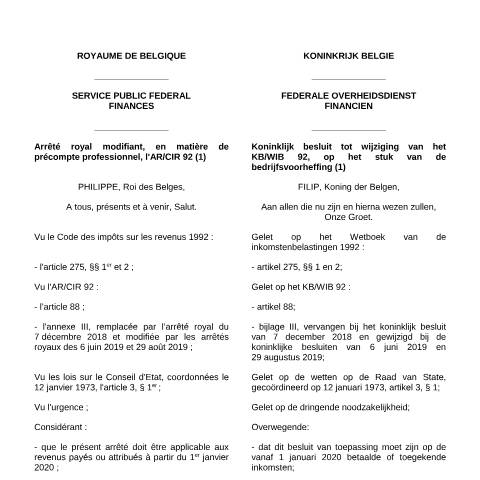Aperçu du document Regels 1 januari 2020 (KB 11 december 2019) (PDF, 734.86 KB) — FOD Financiën, Belgique (CERFA n°700-regels-20200101)