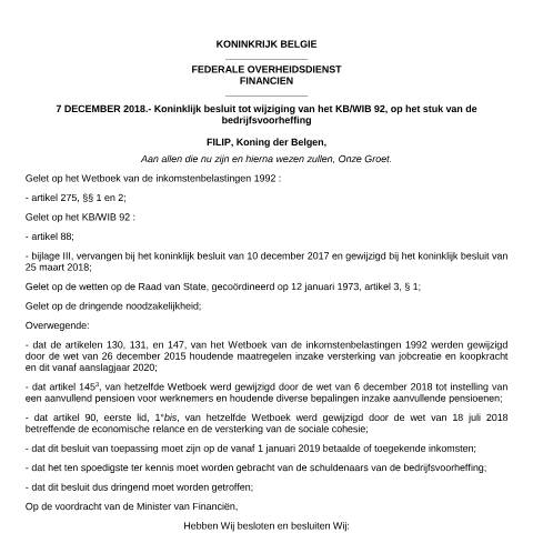 Aperçu du document Regels 1 januari 2019 (KB 7 december 2018) (PDF, 729.04 KB) — FOD Financiën, Belgique (CERFA n°700-regels-20190101)