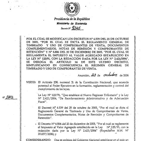 Vista previa del documento Decreto Nº 8.345-06 — Facturacion Y Timbrado, Paraguay