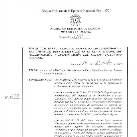 Vista previa del documento Decreto N° 3110-19 — Idu, Paraguay